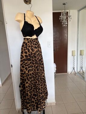 SHEIN Brown & Black Leopard Print Wide Leg Jumpsuit